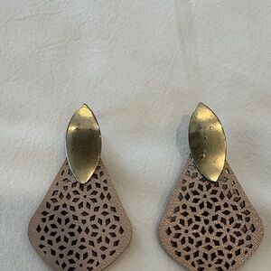Gold and leather look 2” earrings